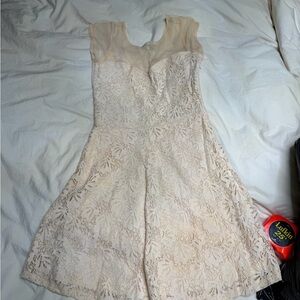 Kirra Sheer Lace Overlay Dress in Soft Blush